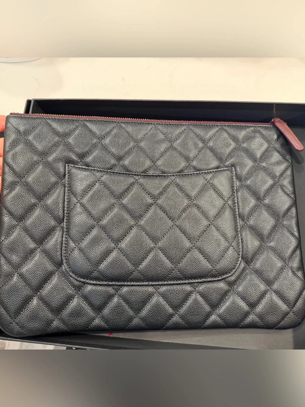 CHANEL Black Quilted Leather Laptop Pouch with Gold CC